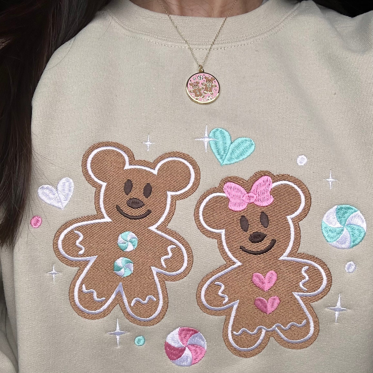 Mickey and Minnie gingerbread necklace