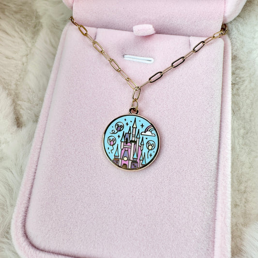 Enamel MK castle necklace