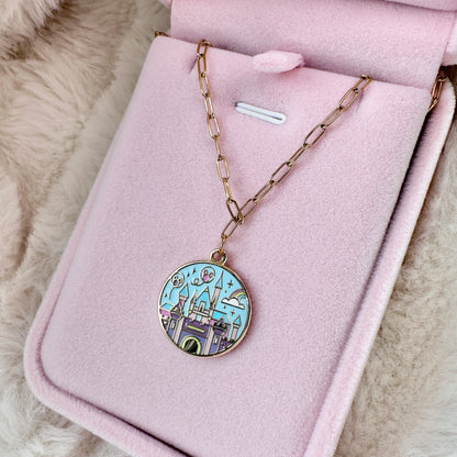 Enamel DLR castle necklace