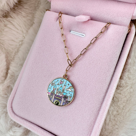 Enamel DLR castle necklace