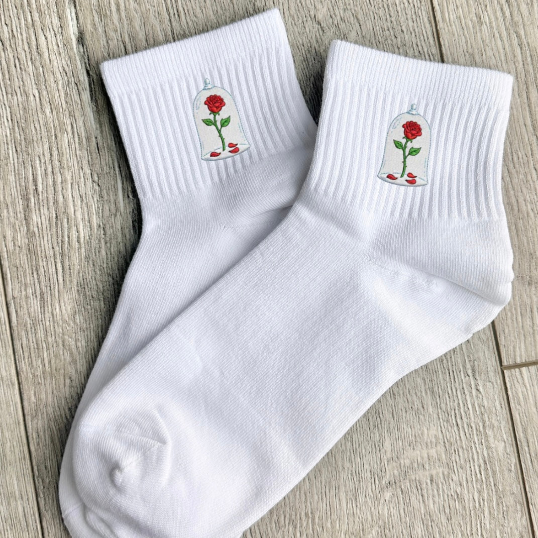Embroidered rose socks