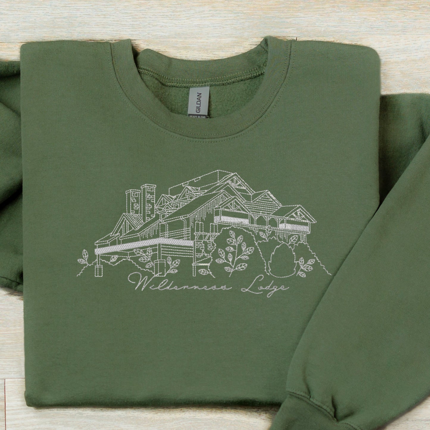 Wilderness lodge line art embroidery
