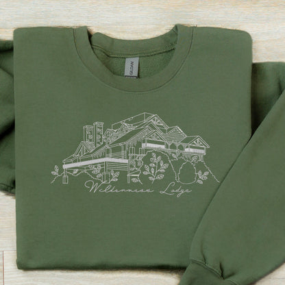 Wilderness lodge line art embroidery