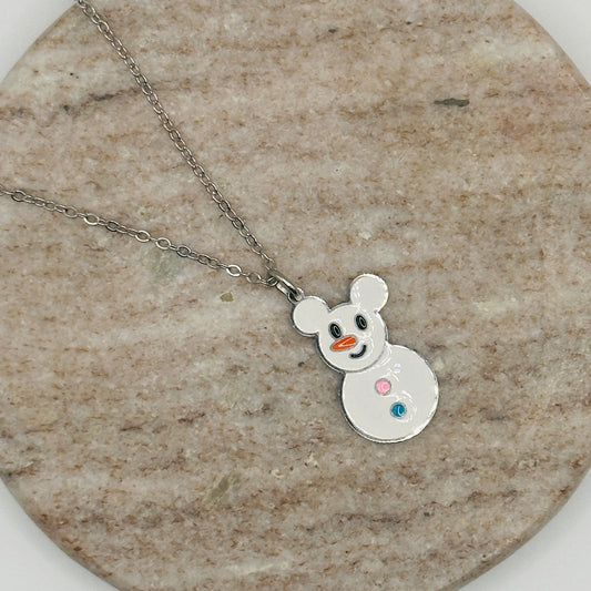 Mouse snowman charm necklace