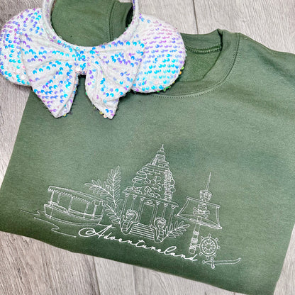 Adventureland line art embroidery